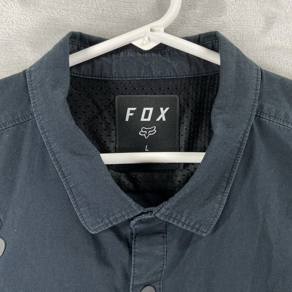 Fox Head Racing Shirt Mens Large Snap Buttons Short Sleeve Utility Pockets Biker
